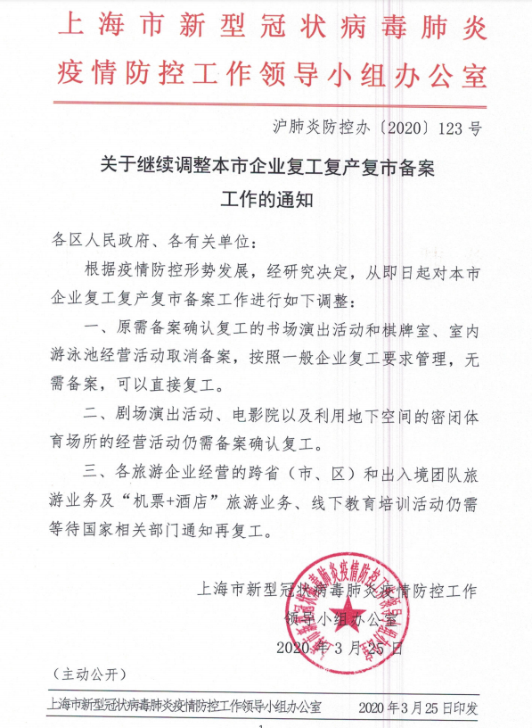 上海继续调整企业复工备案,室内游泳池可直接复工! 上海继续调整企业复工备案,室内游泳池可直接复工!